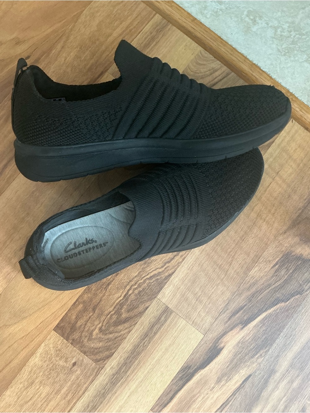 Clarks Black Slip-On Cloudsteppers Knit Loafers